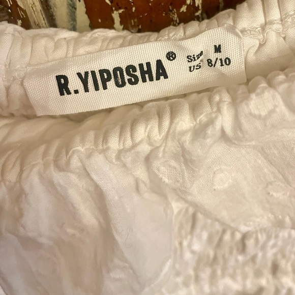 White On or Off-Shoulder Puff-Sleeve Maxi Dress - Swiss Dots, Smocked Bodice - Picture 4 of 5